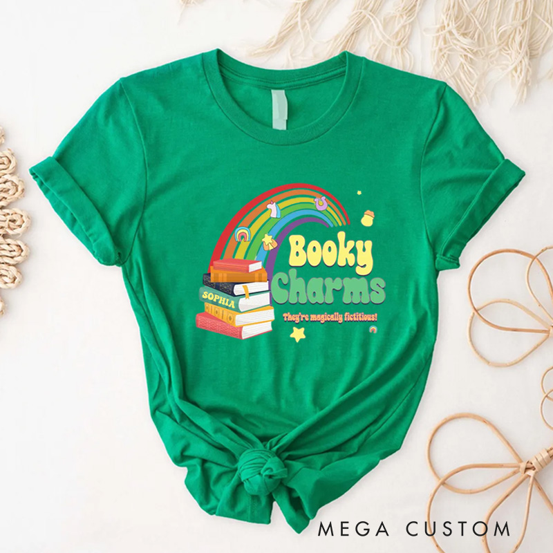 Personalized Booky Charms Bookish Classic T-Shirts Retro St. Patrick's Day Reading Shirt with Name Tee for Book Lover Bookworm Girlfriend Wife Women Gift