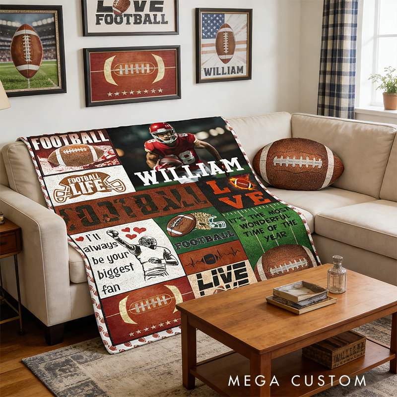Personalized American Football Blanket with Custom Name and Photo Design