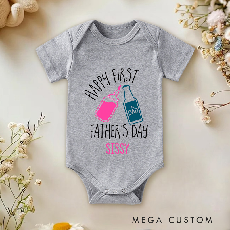 Personalized Happy First Father's Day Baby Onesie with Your Name Gift for New Daddy