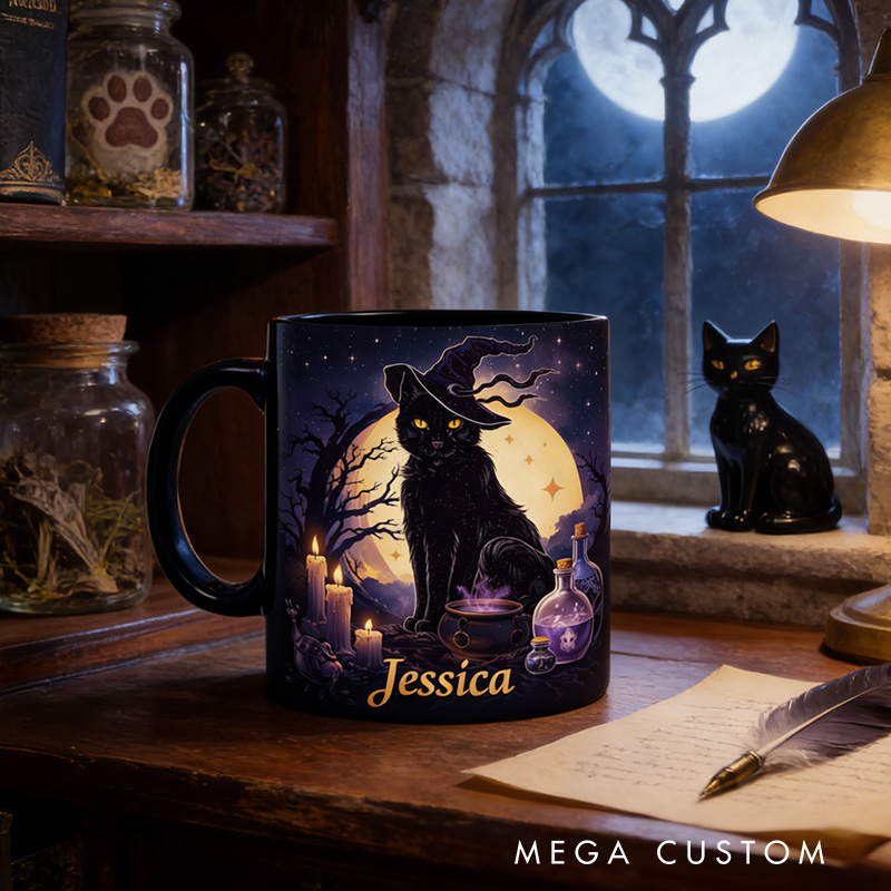 Personalized Vintage Black Cat Witch Magical Mug Coffee Mug Magic Lover Mug Witchcore Gift Coffee Mug