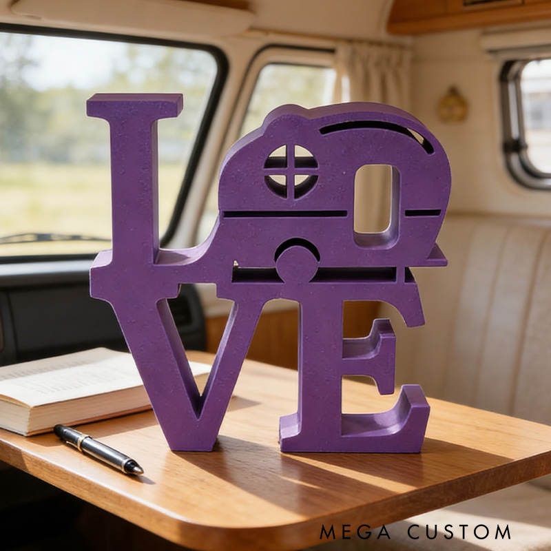 Personalized 3D Printed Camper Love Sculpture Camping Decor Sign Gifts for Campers Rv Gift Ideas