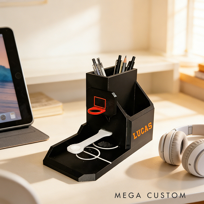Personalized 3D Printed Basketball Desk Organizer with Custom Name for Sports Fans