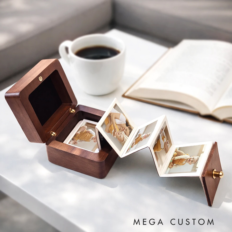 Personalized Wooden Accordion Photo Box Custom Photo Calendar The Day You Became My Mommy Daddy Gift for New Mom New Dad