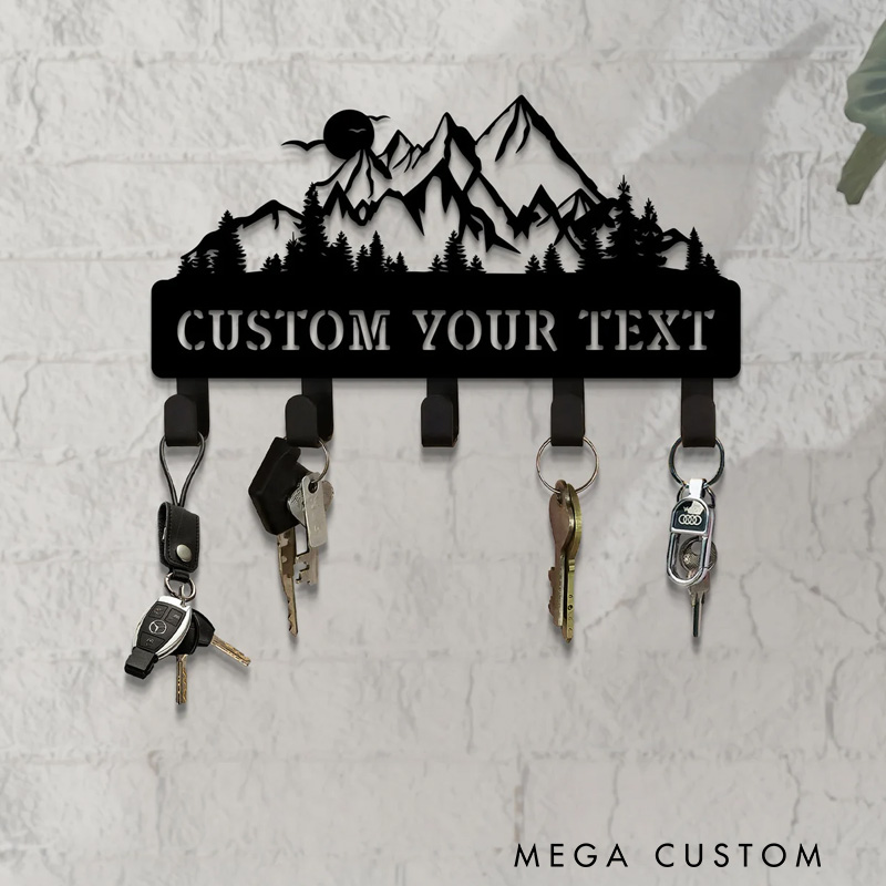 Personalized Rustic Metal Mountain Key Holder Mountain Range Summit Key Holder Forest Wall Decor Outdoor Adventure Lover