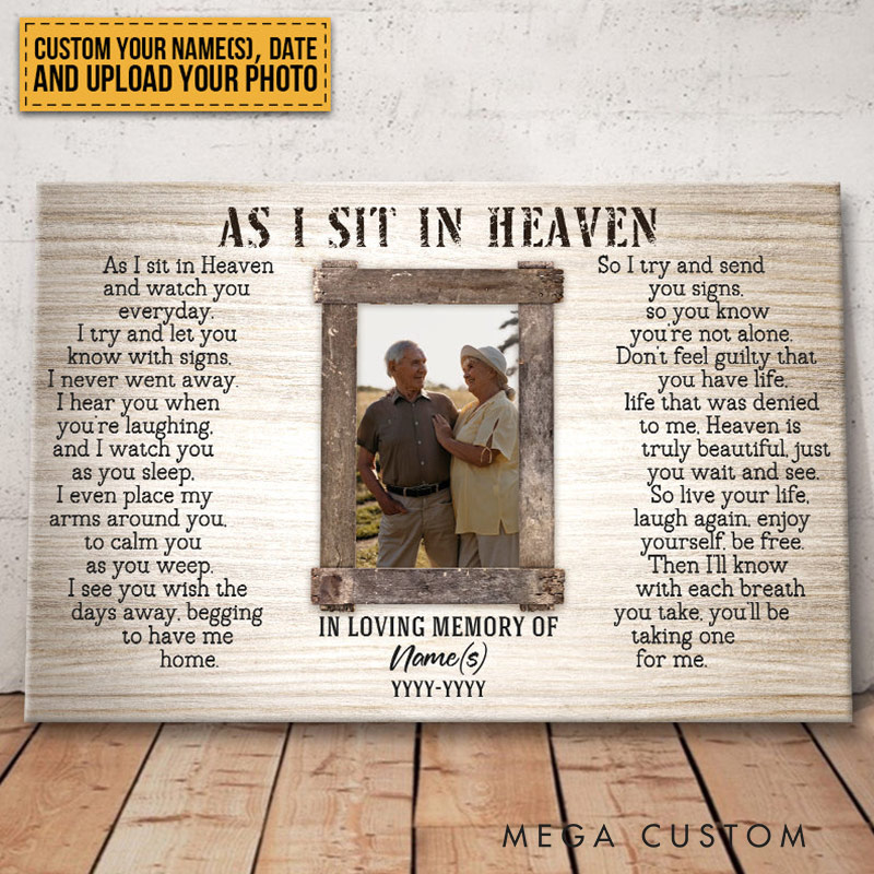 Personalized Photo Memorial Poster As I Sit In Heaven for Loved One Canvas Gift for Loss of Loved One
