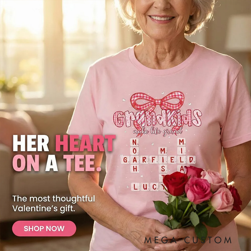 Personalized Shirt Grandkids Make Life Grand Preppy Valentine Pattern Crossword Puzzle Art Shirt Valentine's Day Gift For Grandma