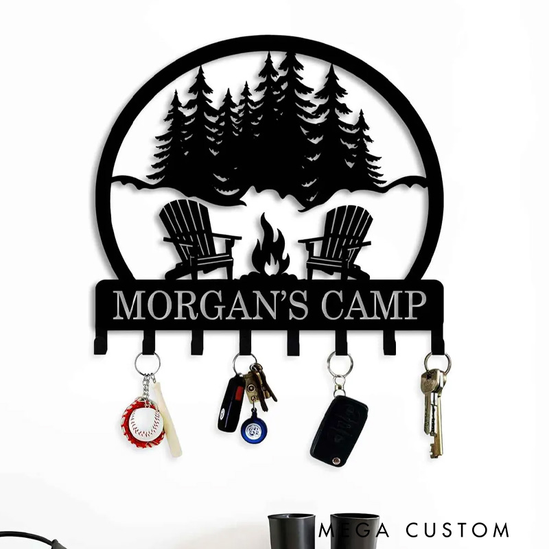 Personalized Custom Metal Campfire & Chairs Keyholder Hooks Christmas Camping Gifts Fire Pit Sign Campsite Gift Hooks