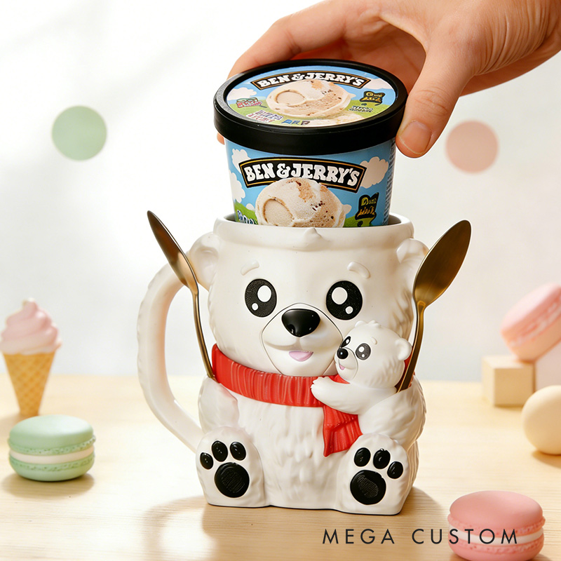 Personalized Adorable Bear Ice Cream Cozy Pint Holder 3D Printed with Spoon Slots & Snack Drawer for Mom Kids Ice Cream Lover