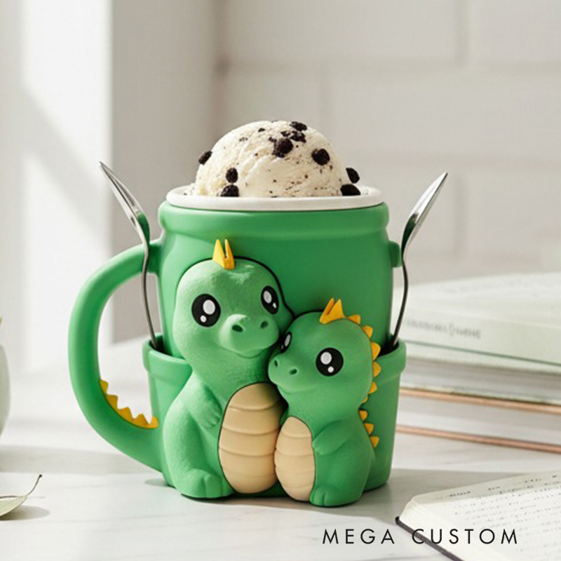 Personalized Adorable Dinosaur Ice Cream Cozy Pint Holder 3D Printed with Spoon Slots & Snack Drawer for Mom Kids Ice Cream Lover