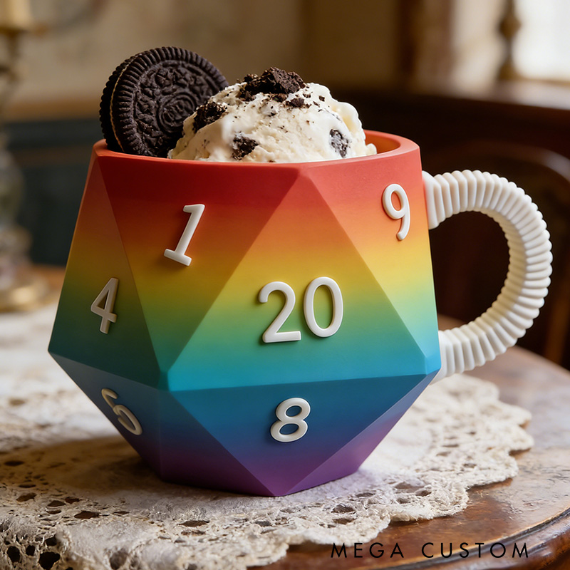 Personalized 3D Printed Gamer Controller Ice Cream Pint Holder Rainbow D20 Dice Ice Cream Pint Holder Gift for Game Geek 