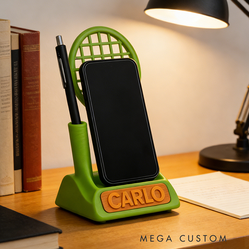 Personalized 3D Printed Tennis Desk Organizer with Phone Stand and Custom Name for Tennis Lovers