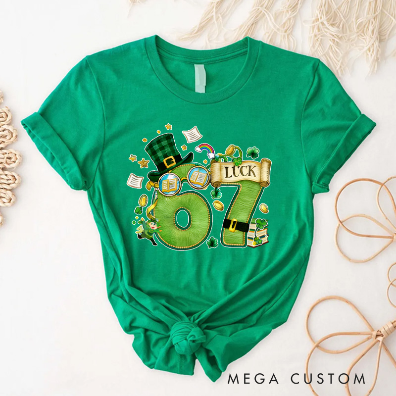Personalized 67 Reading Classic T-Shirts Shamrock Green Leprechaun Shirt with Name for Book Lover Bookworm Girlfriend Wife Women Gift