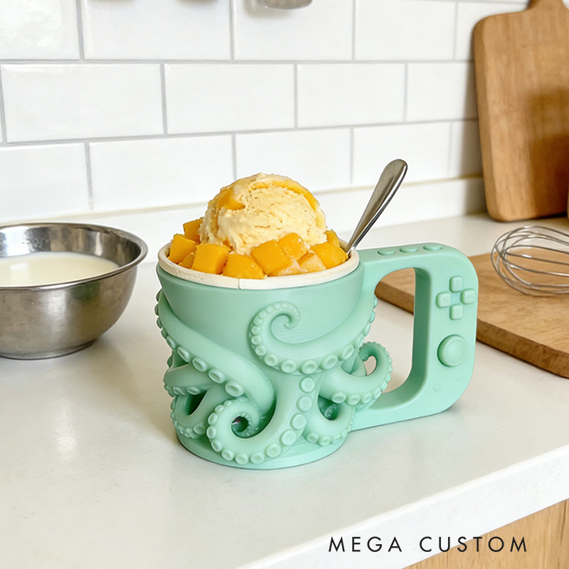 Personalized Couple Tentacle Controller Gamer Ice Cream Pint Holder with Spoon Slots Eco-Friendly 3D Print for Game Lovers