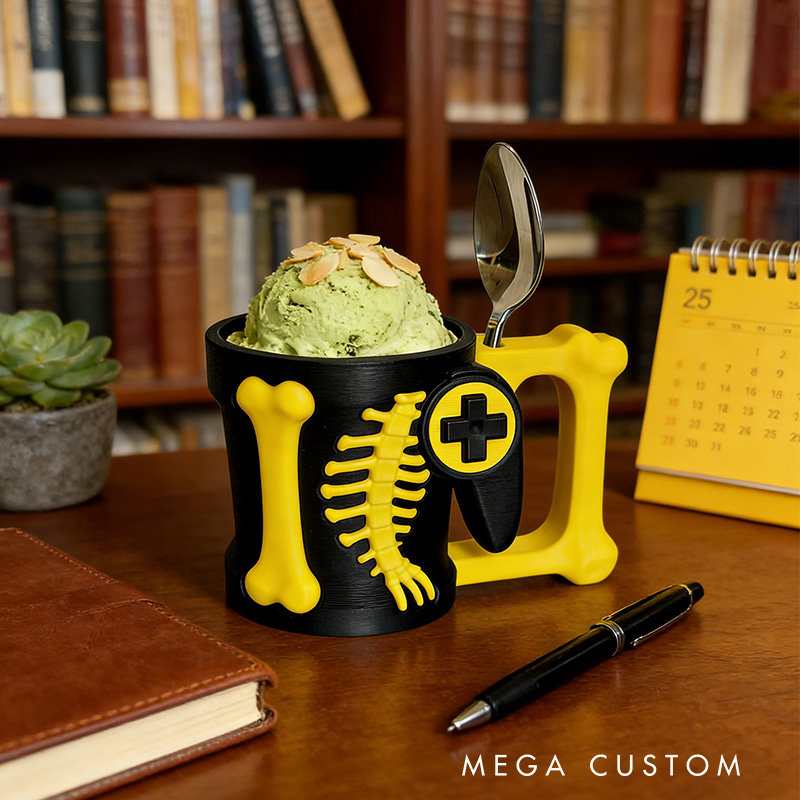 Personalized Couple Dinosaur Bone Controller Gamer Ice Cream Pint Holder with Spoon Slots Eco-Friendly 3D Print for Game Lovers