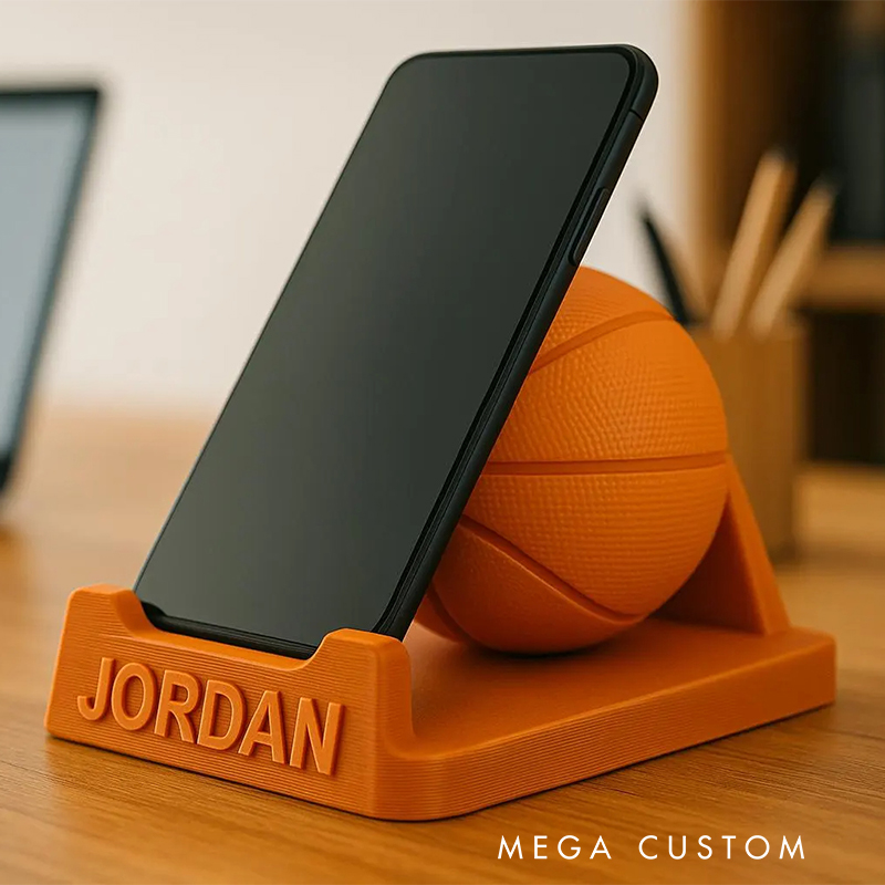Personalized 3D Printed Basketball Phone Stand with Custom Name for Players and Enthusiasts