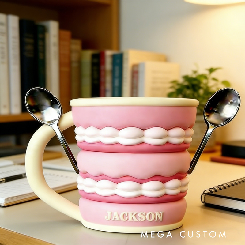 Personalized Adorable Macaron Ice Cream Cozy Pint Holder 3D Printed with Spoon Slots for Mom Kids Ice Cream Lover
