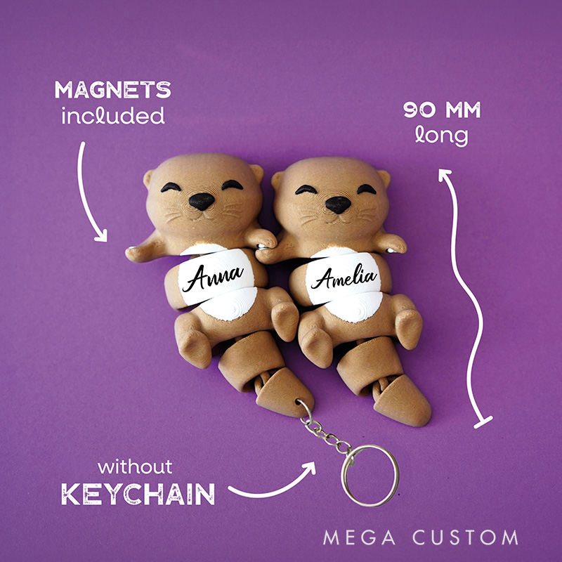 Personalized Adorable Otter Magnetic Hand-Holding Keychain 3D Printed Keyrings for Sisters Friend