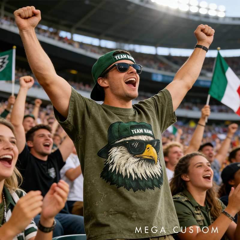 Personalized Football Mascot Washed T-Shirt with Cool Eagle Design and Custom Team Name