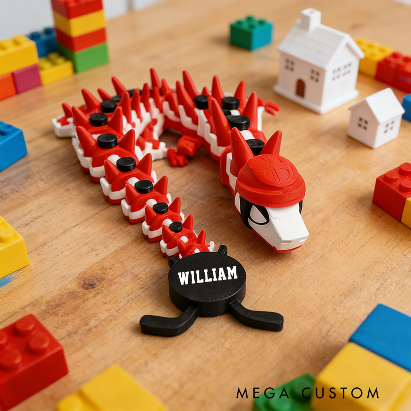 Personalized Ice Hockey Articulated Dragon Toy with Customizable Name Design