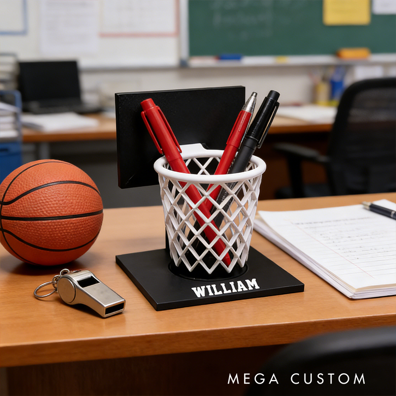 Personalized Basketball Hoop Pen Holder with Custom Name Design