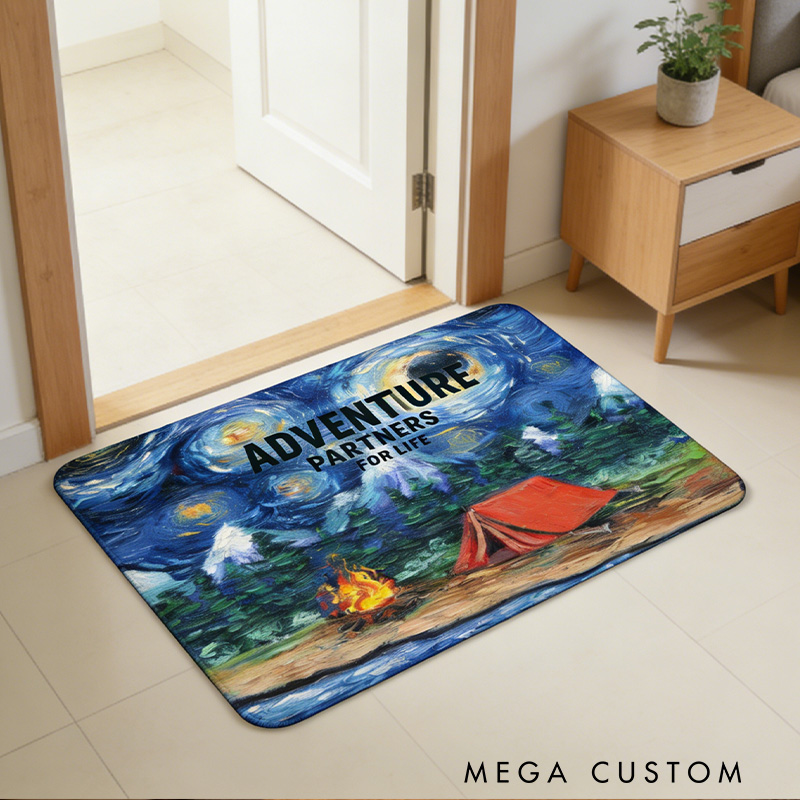 Personalized Starry Night Camping Adventure Rug Rv Doormat Outdoor Enthusiasts Campers Gift