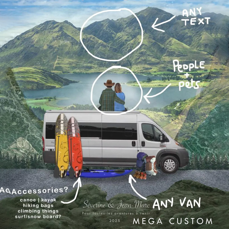 Personalized Camper Van Wall Art Prints Van Life Print Adventure Print Custom Anniversary Print Custom Room Decor Couples Print