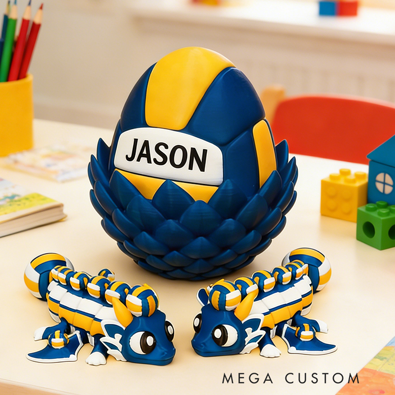 Personalized 3D Printed Volleyball Dragon and Egg Toy Set with Custom Name for Kids and Fans