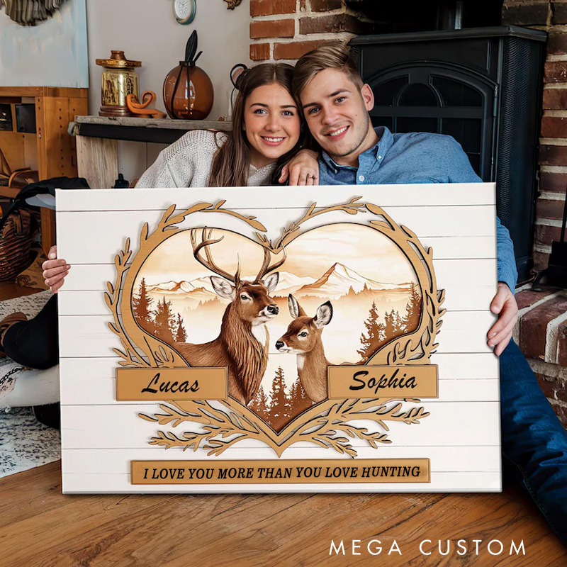 Personalized Deer Hunting Couple Wall Art Prints Custom Names Wall Hunting Lover Anniversary Gift