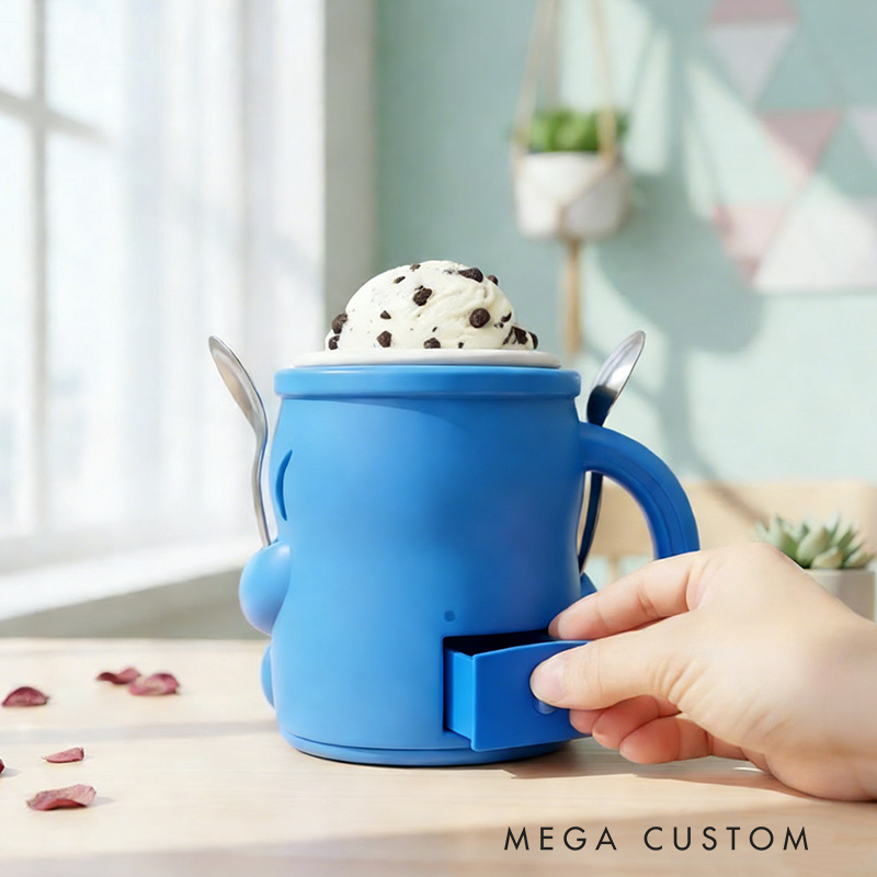 Personalized Ice Cream Cozy Pint Holder 3D Printed with Spoon Slots & Snack Drawer for Mom Kids Ice Cream Lover