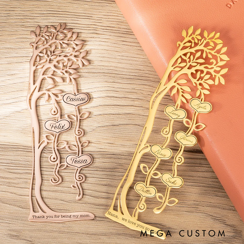 Personalized Family Tree Bookmark with 1-10 Names and Text Birthday Gift for Book Lover Reader Bookworm Bookish