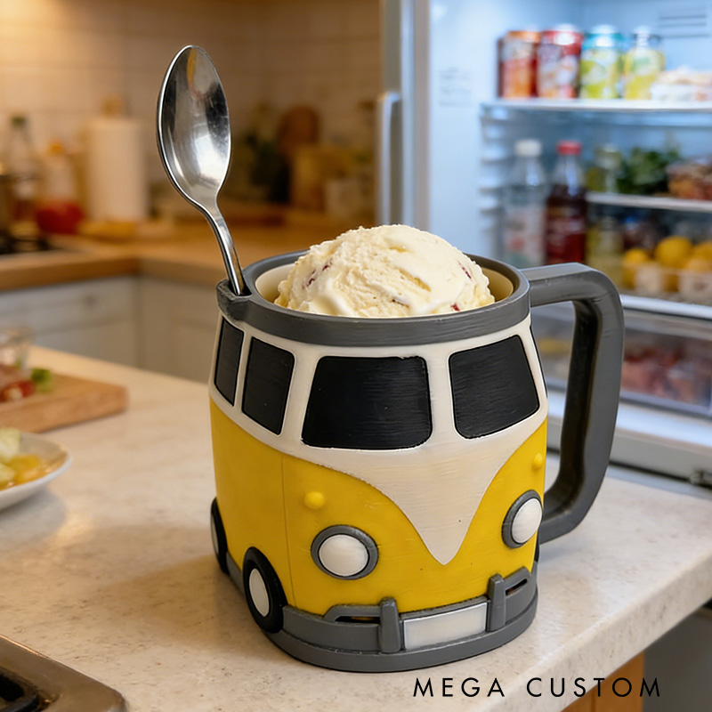 Personalized 3D Printed Campervan Ice Cream Pint Holder Outdoor Camping Lover Ice Cream Pint Holder Gift for Camping Lover