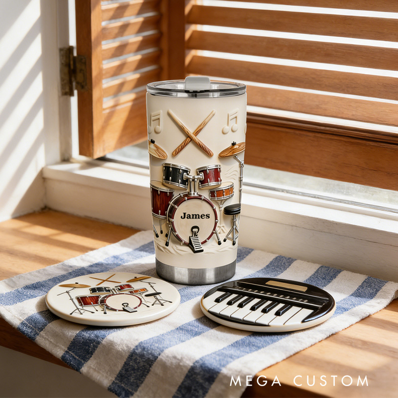 Personalized 2D Flat Drum Beat 20oz Tumbler Custom Drum Themed Tumbler for Music Lovers