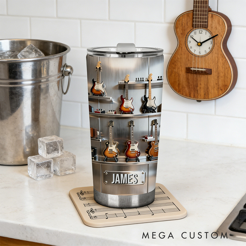 Personalized 2D Flat String Symphony 20oz Tumbler Custom Guitar Themed Tumbler for Music Lovers