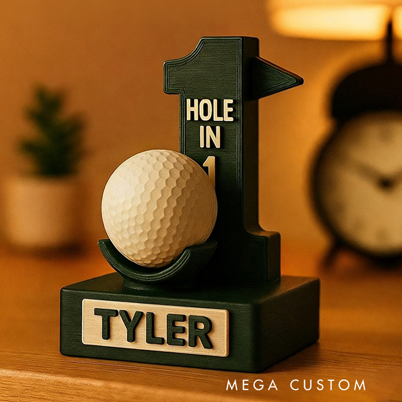 Personalized 3D Printed Hole-in-One Golf Ball Display Stand with Custom Name for Golf Enthusiasts