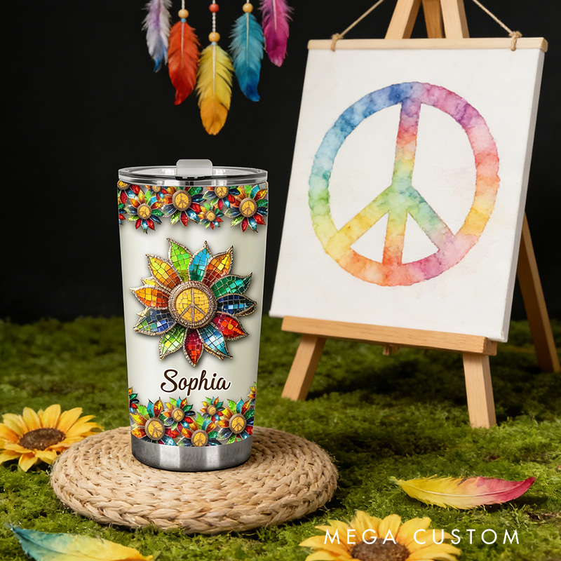 Personalized 2D Flat Flower Melody 20oz Tumbler Custom Hippie Themed Tumbler for Music Lovers