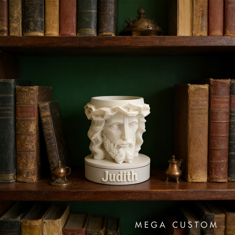 Personalized 3D Printed Jesus Crown of Thorns Christ Planter with Custom Name Can Also be Used as Pen Holder or Desk Organizer Religious Gift