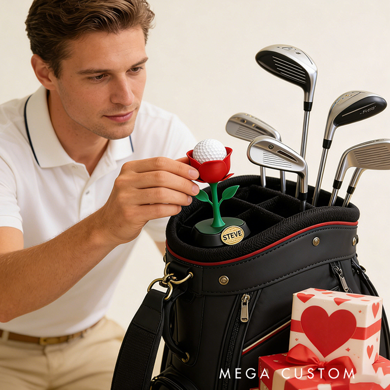 Personalized 3D Printed Rose Golf Ball Display Stand with Custom Name Valentine's Day Gifts 