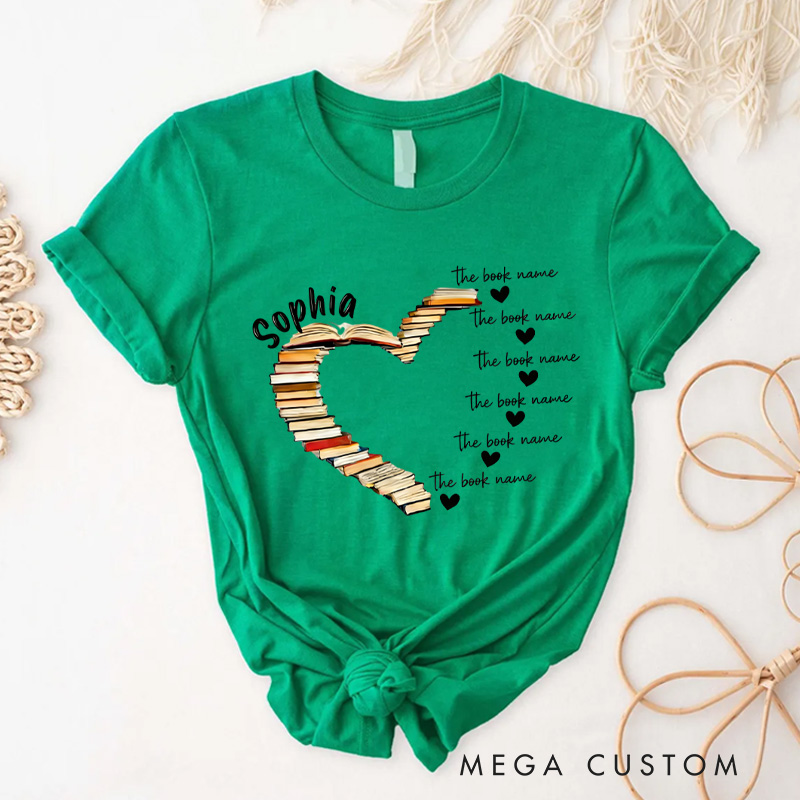 Personalized Book Heart Classic T-Shirts with Name Book Lover Tee for Book Lover Bookworm Girlfriend Wife Women Gift
