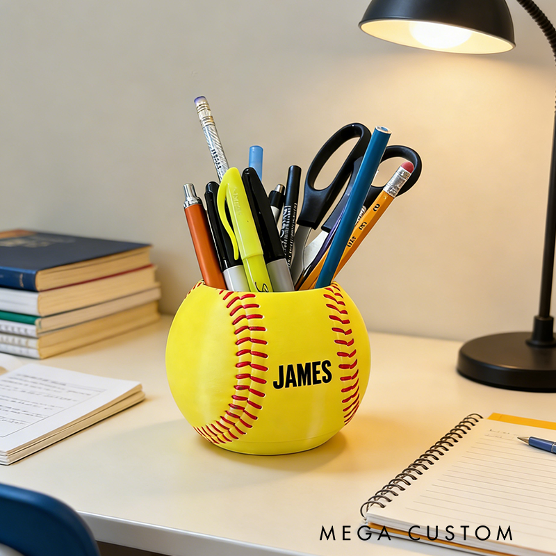 Personalized Softball Pen Holder Featuring Your Custom Name Design
