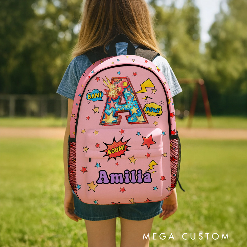 Personalized Anime Pop Art Star Boom Comic Style Backpack with Name and Initial Back to School Movie Anime Lover Gift for Boys Girls