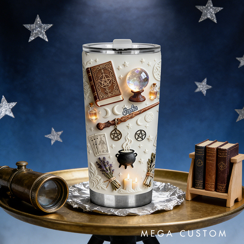 Personalized 2D Flat Vintage Magical Witch 20oz Tumbler Custom Magic Witch Themed Tumbler for Magic Lovers