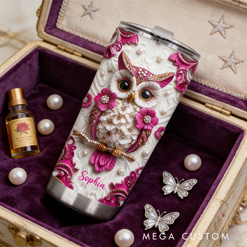 Personalized 2D Flat Floral Magic Owl 20oz Tumbler Custom Magic Witch Themed Tumbler for Magic Lovers