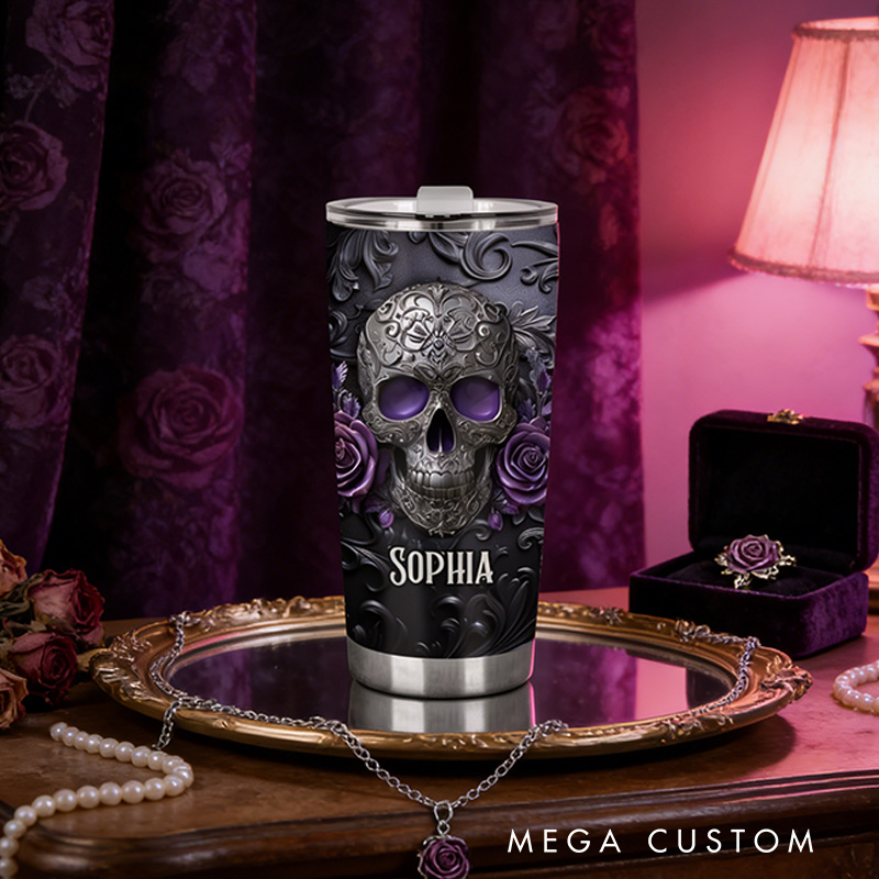 Personalized 2D Flat Gothic Rose Skull 20oz Tumbler Custom Magic Witch Themed Tumbler for Magic Lovers