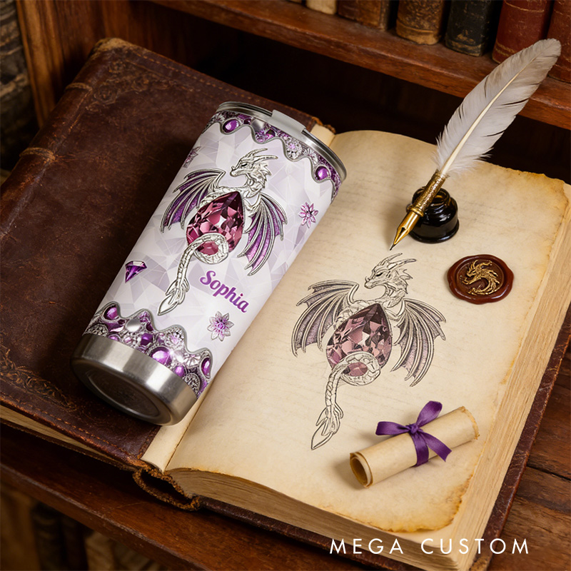 Personalized 2D Flat Love Dragons 20oz Tumbler Custom Magic Witch Themed Tumbler for Magic Lovers