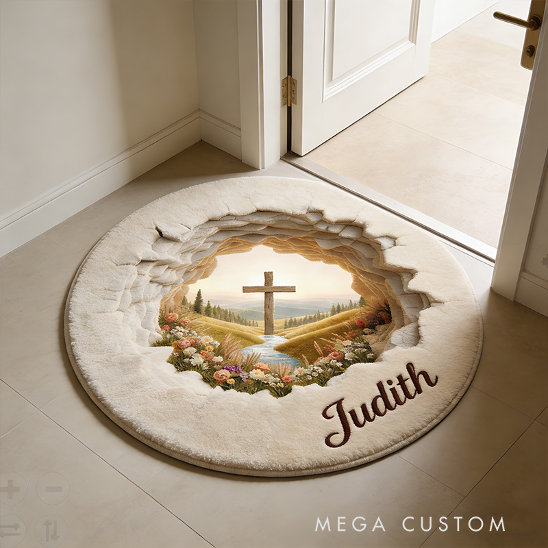 Personalize 3D Effect Easter Religious Cross Rug with Custom Name Home Decor Religious Rug for Prayer Spaces Easter Gift Religious Christian Gift