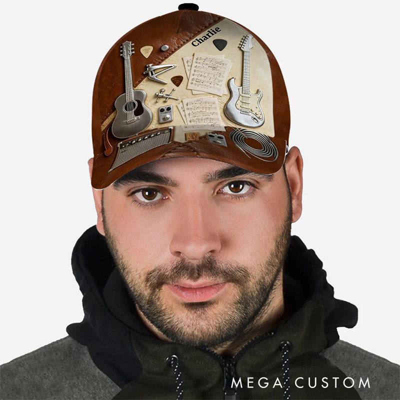 Personalized Guitarist Name 3D Print Baseball Cap With Adjustable Snap for Music Lover Perfect Music Lovers Guitar Lovers Custom Gift Hat