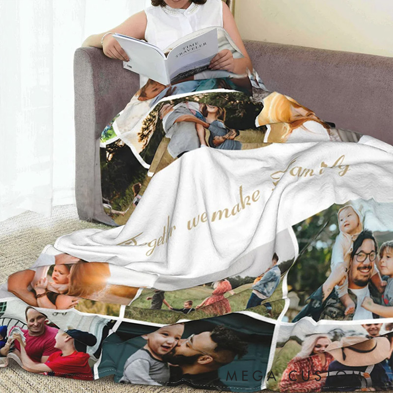 Personalized 12 Photos Collage Super Soft Blanket with Text Gift for Family 