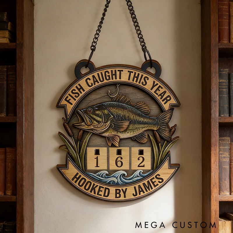 Personalized Fish-Caught This Year Sign Custom Wooden Fishing Tally Counter Sign Fishing Tracker Sign Gift for Fishing Lover