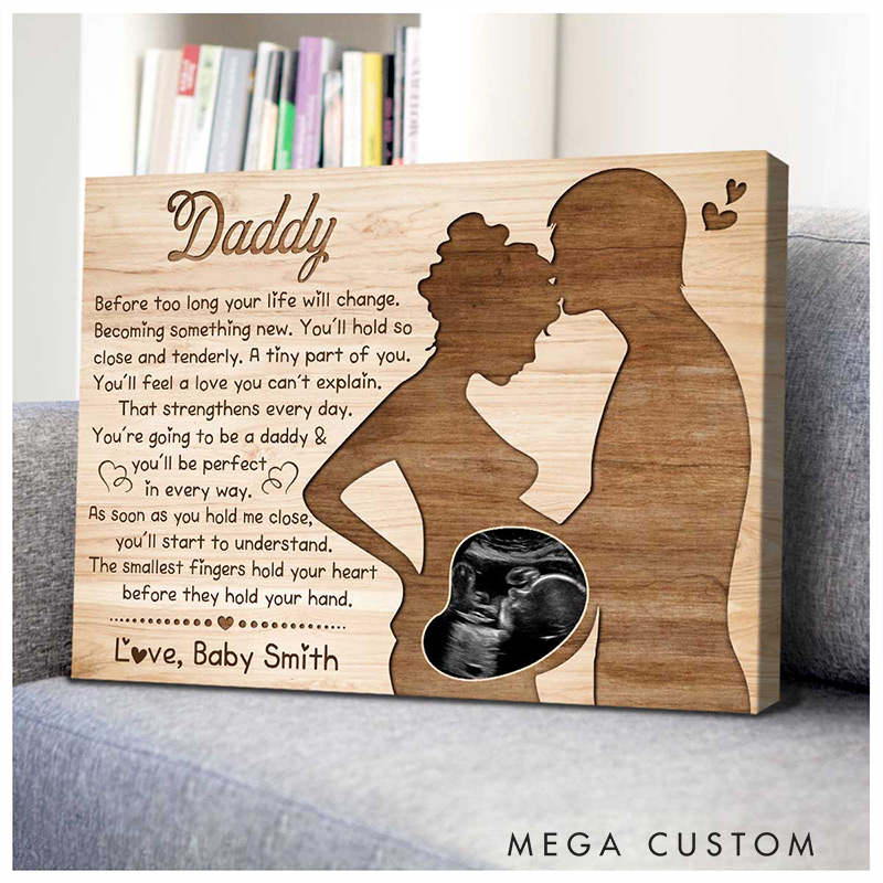 Personalized Pregnant Wife with Ultrasound Canvas Art Gift for Dad-to-be Mom-to-be Valentine's Day Gift