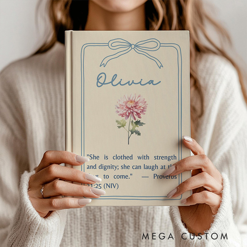 Personalized Birth Flower Bible Verse A5 Prayer Journal Notebook with Custom Name for Her Christian Gift for Women Religious Gift for Sister in Christ